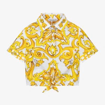 Dolce & Gabbana Babies' Girls Yellow Majolica Cotton Tie Shirt
