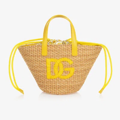 Dolce & Gabbana Kids' Girls Yellow Majolica Straw Bag (22cm)