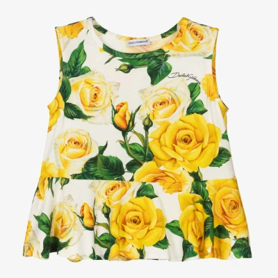 Dolce & Gabbana Kids' Girls Yellow Rose Print Viscose Top