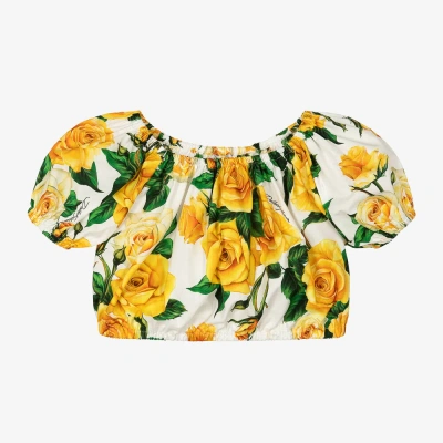 Dolce & Gabbana Kids' Girls Yellow Roses Cotton Blouse