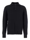 Dolce & Gabbana Men Black Sweater With Polo Collar And Back Logo Patch In Wool Man In Black