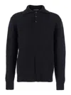 Dolce & Gabbana Men Black Sweater With Polo Collar And Back Logo Patch In Wool Man In Black