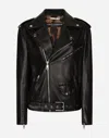 Dolce & Gabbana Black Pin-buckle Belt Leather Jacket In Black
