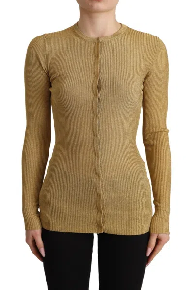 Dolce & Gabbana Long Sleeve Metallic Knit Cardigan Sweater In Brown