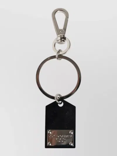 Dolce & Gabbana Glass Tag Dg Logo Metal Keyring In Black