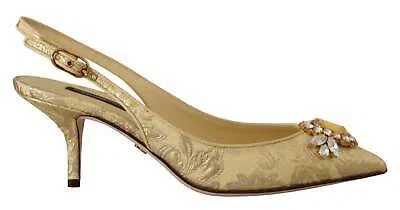 Pre-owned Dolce & Gabbana Gleaming Gold Crystal Slingback Heels