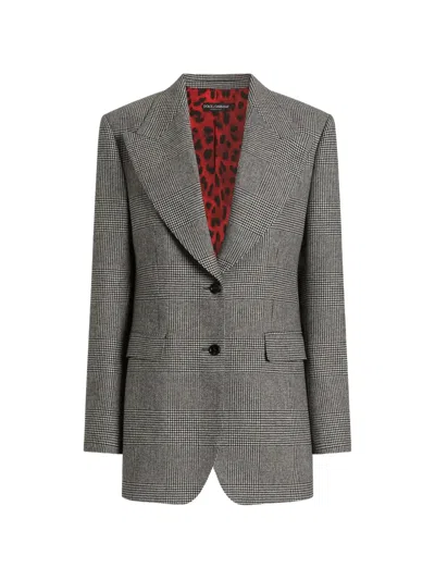 Dolce & Gabbana Glen Plaid Flannel Single-breasted Jacket In Gray