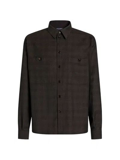 Dolce & Gabbana Sartoriale Checked Wool-blend Shirt In Brown
