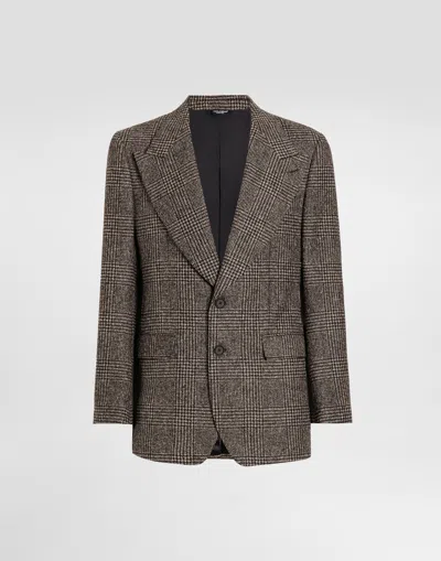 Dolce & Gabbana Glen Plaid Single-breasted Jacket In Brown