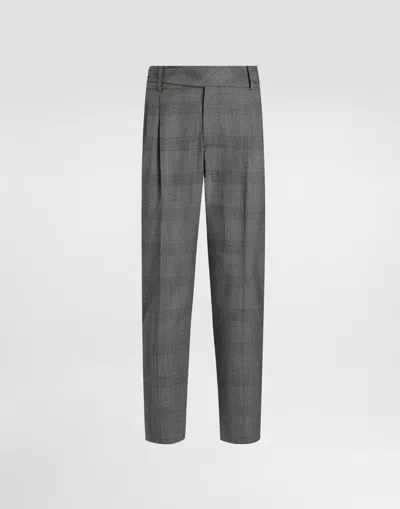 Dolce & Gabbana Glen Plaid Virgin Wool Trousers In Multi