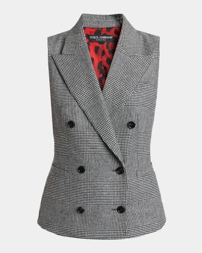 Dolce & Gabbana Glen Plaid Wool-cashmere Double-breasted Vest In Quadri-che