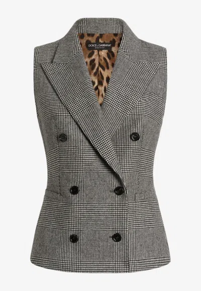 Dolce & Gabbana Glen-plaid Check Double-breasted Vest In Animal Print