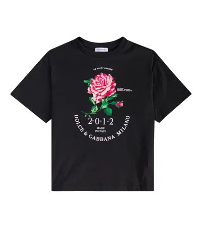 Dolce & Gabbana Kids' Glitter Cotton Jersey T-shirt In Black
