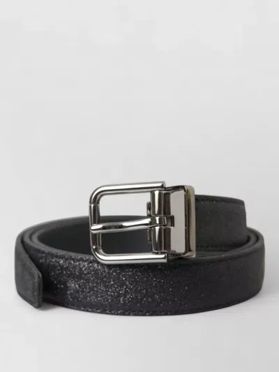 Dolce & Gabbana Glittered Leather Belt Silver Buckle Detail In Black