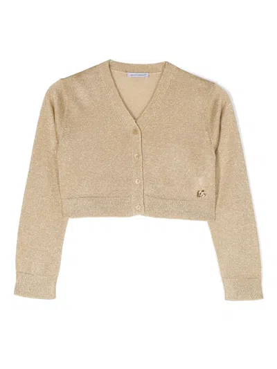Dolce & Gabbana Kids' Glittered V-neck Cardigan In Gold
