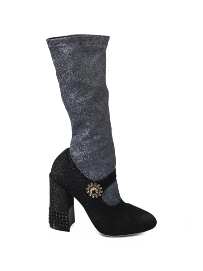 Dolce & Gabbana Glitter-effect Crystal-embellished Boots In Black