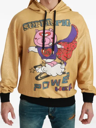 Dolce & Gabbana Pig Year Hooded Sweater Superhero Graphic In Yellow