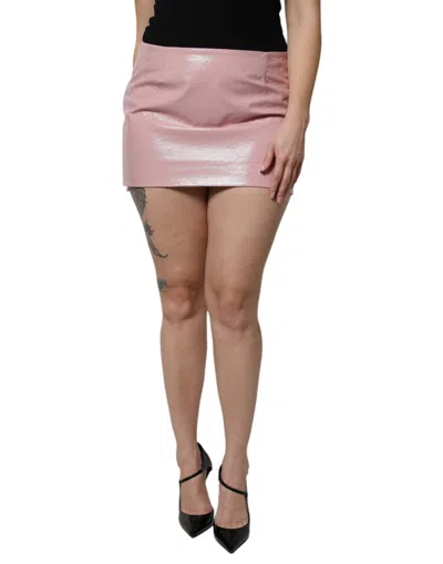 Dolce & Gabbana Glossy Cotton High-waist Mini Skirt In Pink