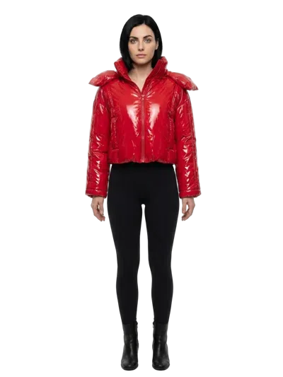 Dolce & Gabbana Glossy Cropped Puffer Down Jacket In Red