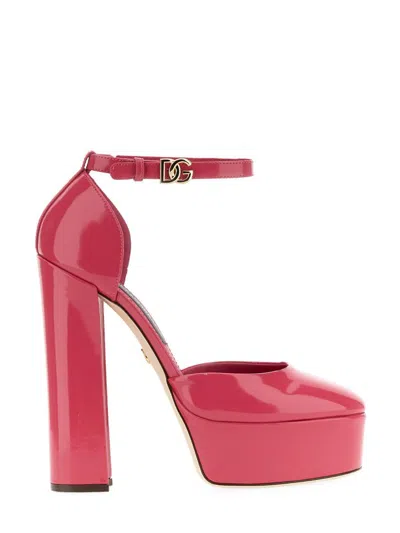 Dolce & Gabbana Glossy Leather Platform Pumps In Pink