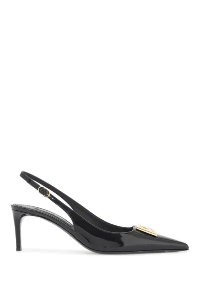 Dolce & Gabbana Black Leather Pointed Toe Slingback Heels