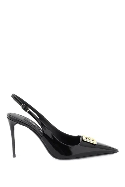 Dolce & Gabbana Lollo 90 Slingback Pumps In Polished Calfskin In Black