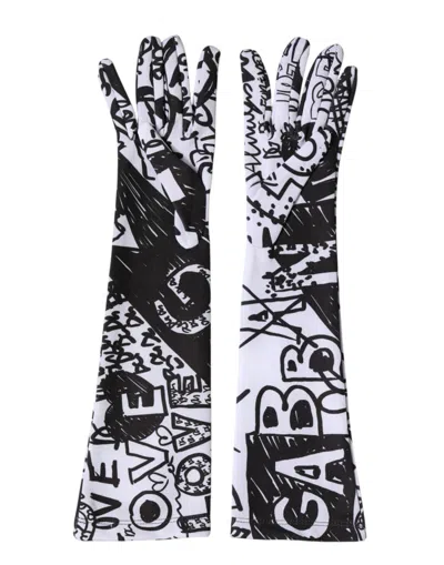 Dolce & Gabbana Dg Logo Graphic Long Textured Gloves In Black