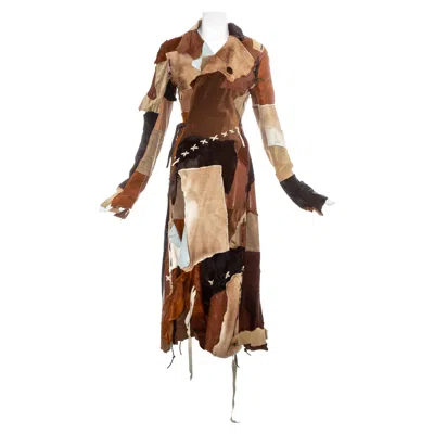 Pre-owned Dolce & Gabbana Goat Hide And Leather Patchwork Wrap Coat, Fw 2002 In Brown