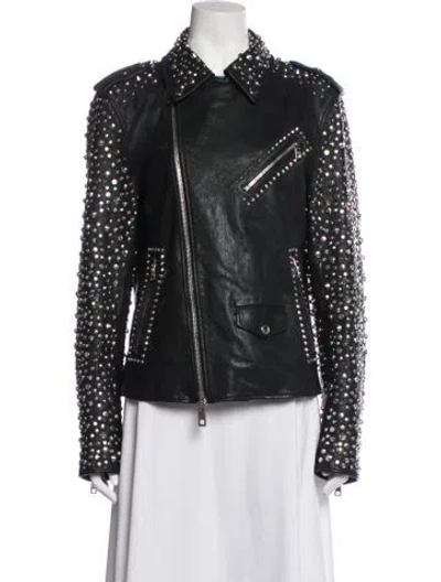 Pre-owned Dolce & Gabbana Goat Leather Biker Jacket In Black