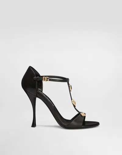 Dolce & Gabbana Goatskin Sandals With Embroidery In Black