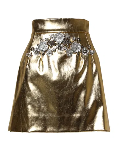 Pre-owned Dolce & Gabbana Gold Acetate Crystal High Waist Mini Women's Skirt ()