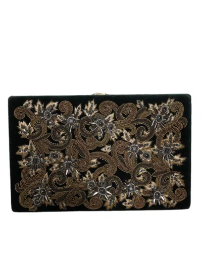 Dolce & Gabbana Gold Baroque Crystal-embellished Clutch In Black