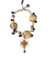Dolce & Gabbana Gold Black Crystals Lapin Fur Filigree Chocker Women's Necklace In Gold