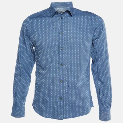 Pre-owned Dolce & Gabbana Gold Blue Patterned Buttoned Up Shirt Xs