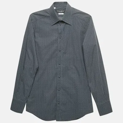 Pre-owned Dolce & Gabbana Gold Blue Printed Cotton Long Sleeve Shirt Xs