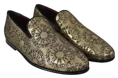 Pre-owned Dolce & Gabbana Gold Bordeaux Jacquard Mens Loafers Dress Shoes