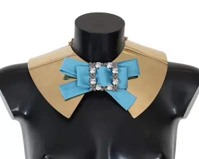 Dolce & Gabbana Bow Crystal Embellished Runway Collar Women's Necklace In Gold