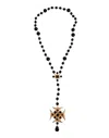 Dolce & Gabbana Gold Tone Brass Cross Black Beaded Chain Rosary Men's Necklace