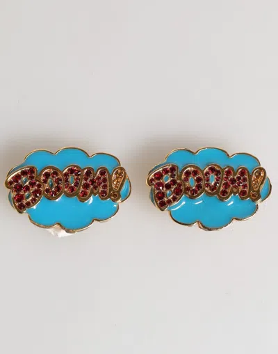 Dolce & Gabbana Gold Brass Boom Cartoon Crystal Clip-on Women In Blue
