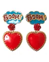 DOLCE & GABBANA GOLD BRASS BOOM CARTOON HEART CRYSTAL CLIP-ON EARRINGS