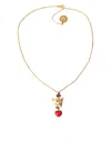 Dolce & Gabbana Gold Brass Chain Dog Heart Pendant Charm Necklace In Gold