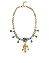 Dolce & Gabbana Gold Brass Chain Floral Crystal Cross Pendant Necklace In Gold