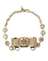 Dolce & Gabbana Gold Brass Clear Crystal Bow Chain Choker Necklace In Gold