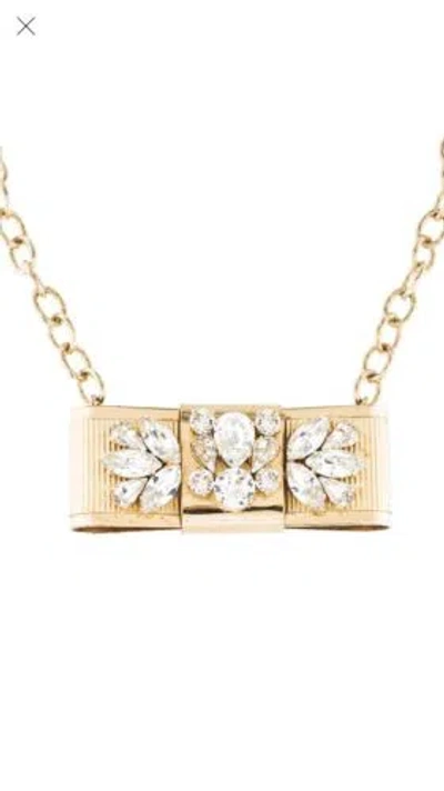 Pre-owned Dolce & Gabbana Gold Brass Clear Crystal Bow Women's Necklace