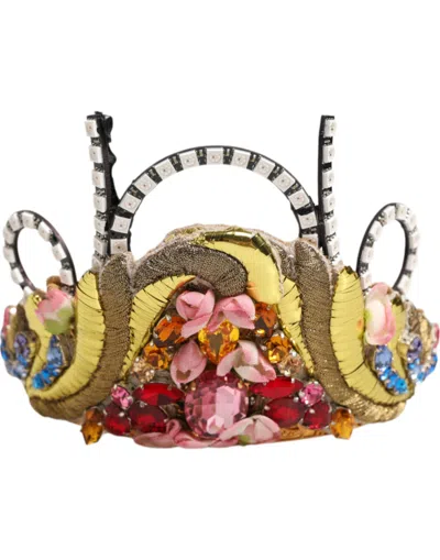 Dolce & Gabbana Gold Brass Crystal Embellished Headpiece Crown Diadem Tiara In Multi