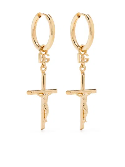 Dolce & Gabbana Gold Brass Earrings In Burgundy