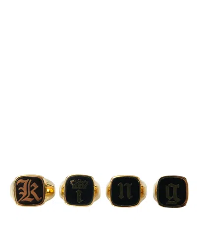 Dolce & Gabbana Gold Brass King Enamel Set Of 4 Ring