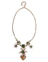 Dolce & Gabbana Gold Brass Lily Crystal Sacred Heart Pendant Women's Necklace In Gold