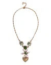 Dolce & Gabbana Gold Brass Lily Crystal Sacred Heart Pendant Women's Necklace