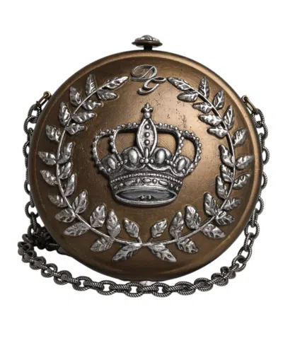Dolce & Gabbana Gold Brass Metal Dg Crown Clutch Crossbody Women's Bag